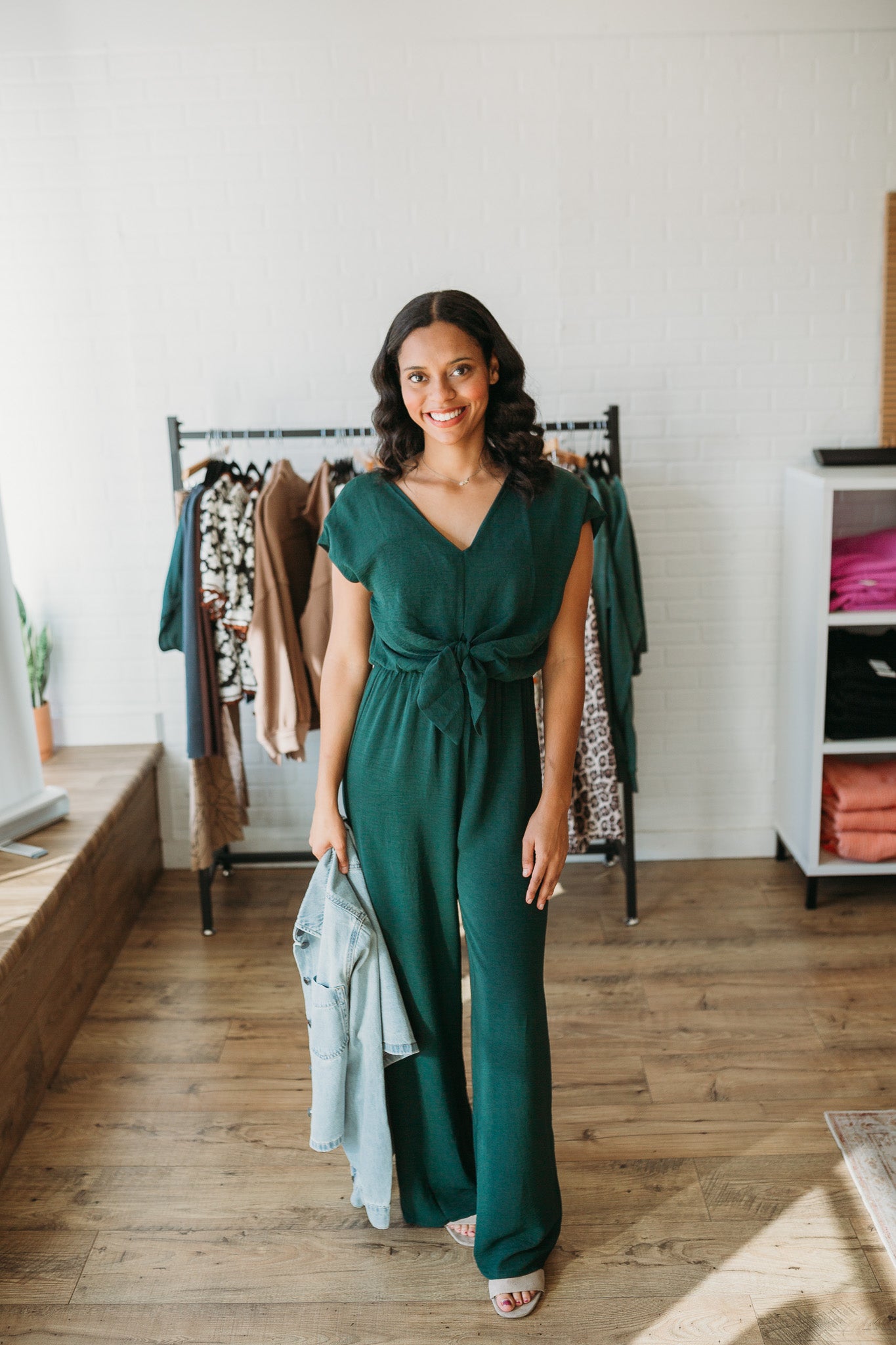 Hunter Green Front Tie Jumpsuit