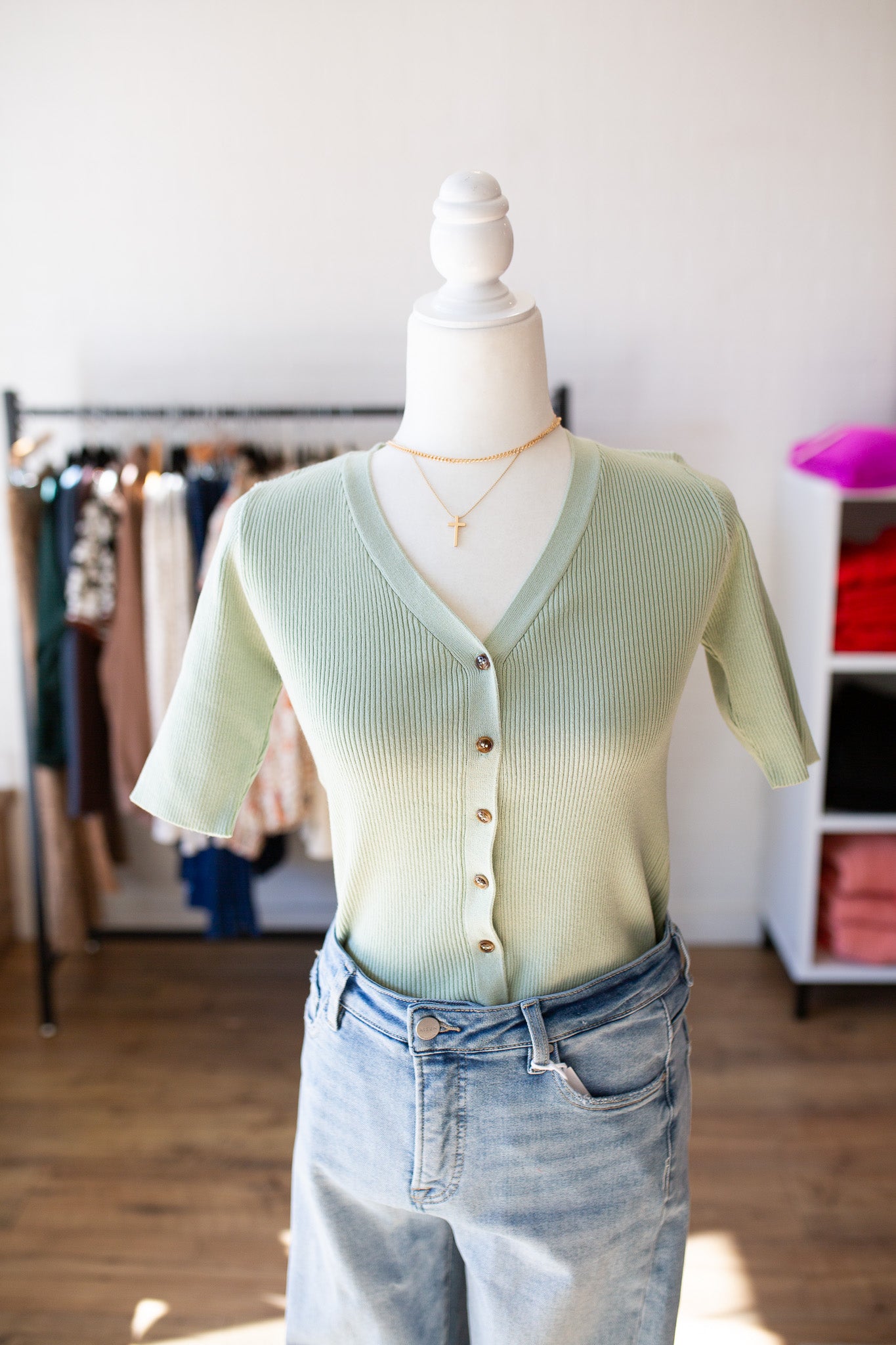 Mint Button Down Sweater