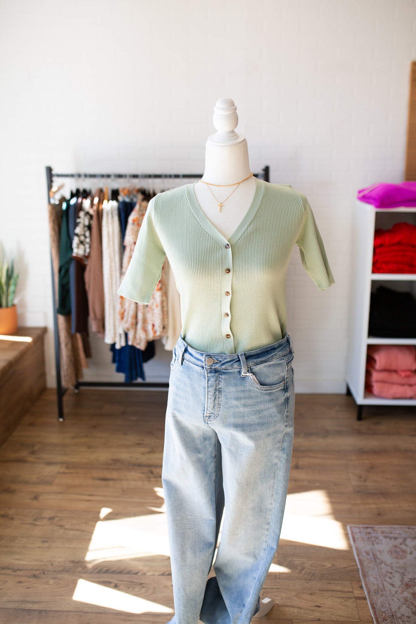 Mint Button Down Sweater