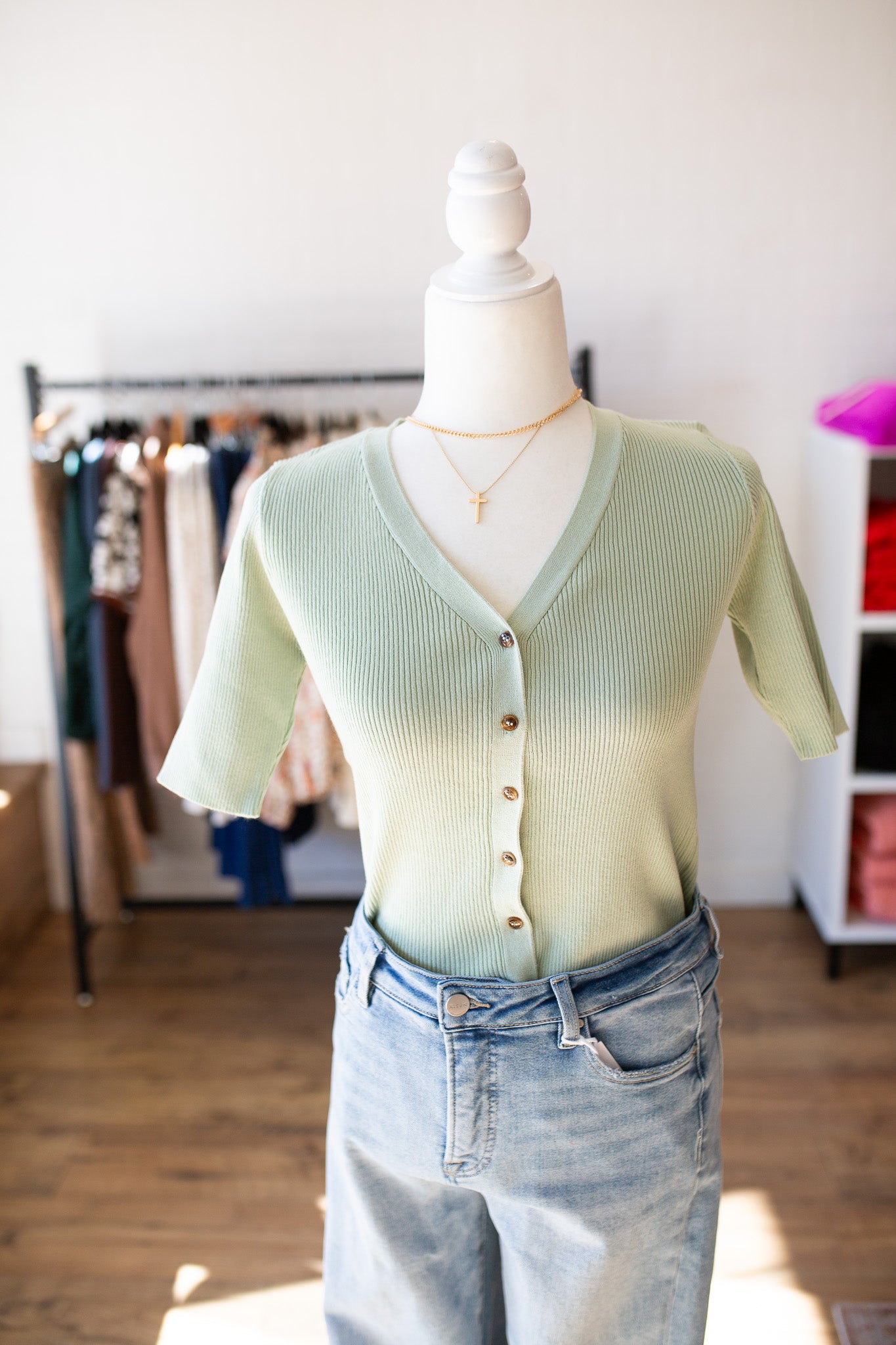 Mint Button Down Sweater