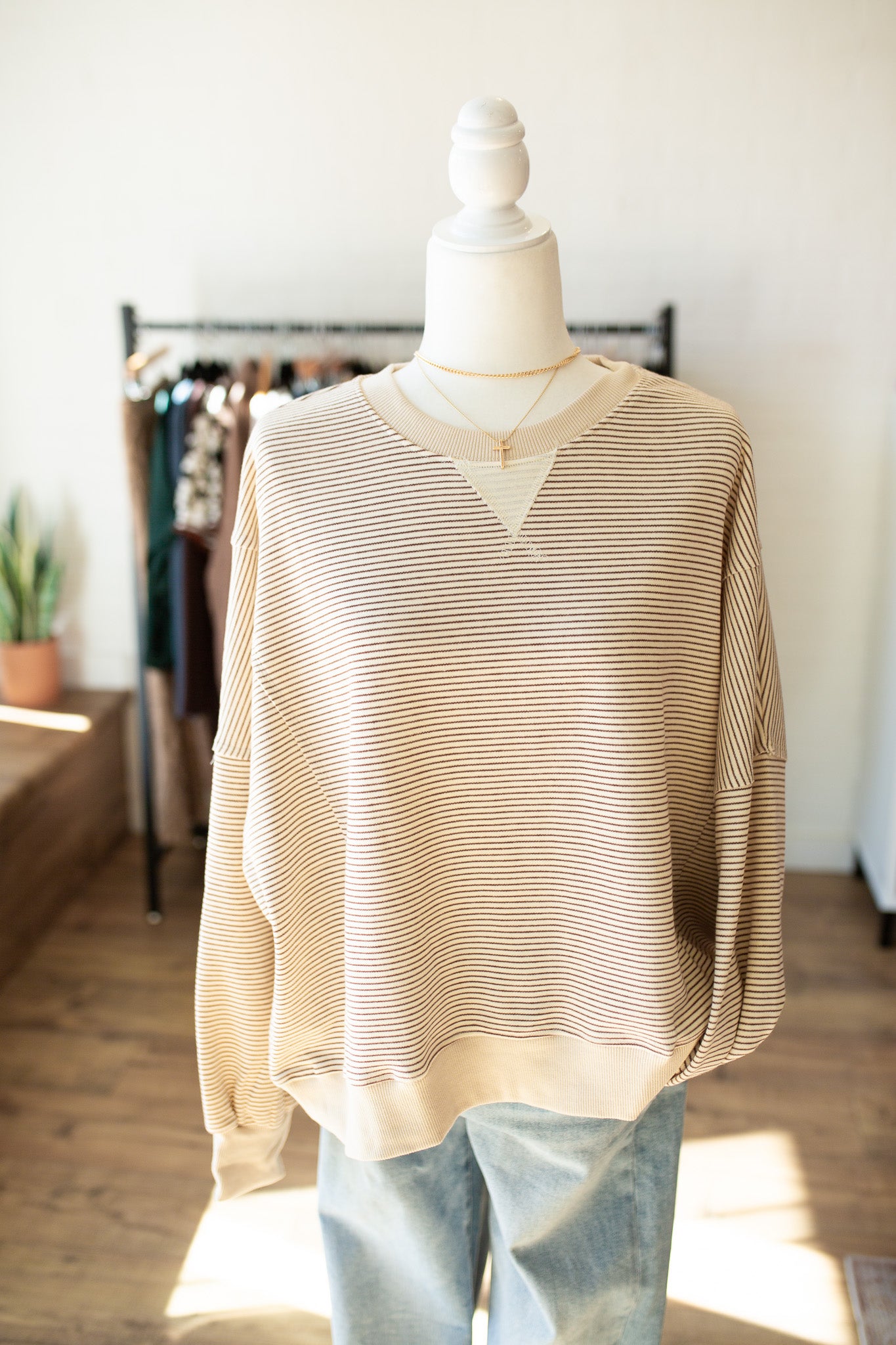 Camel/Ecru Striped Pullover
