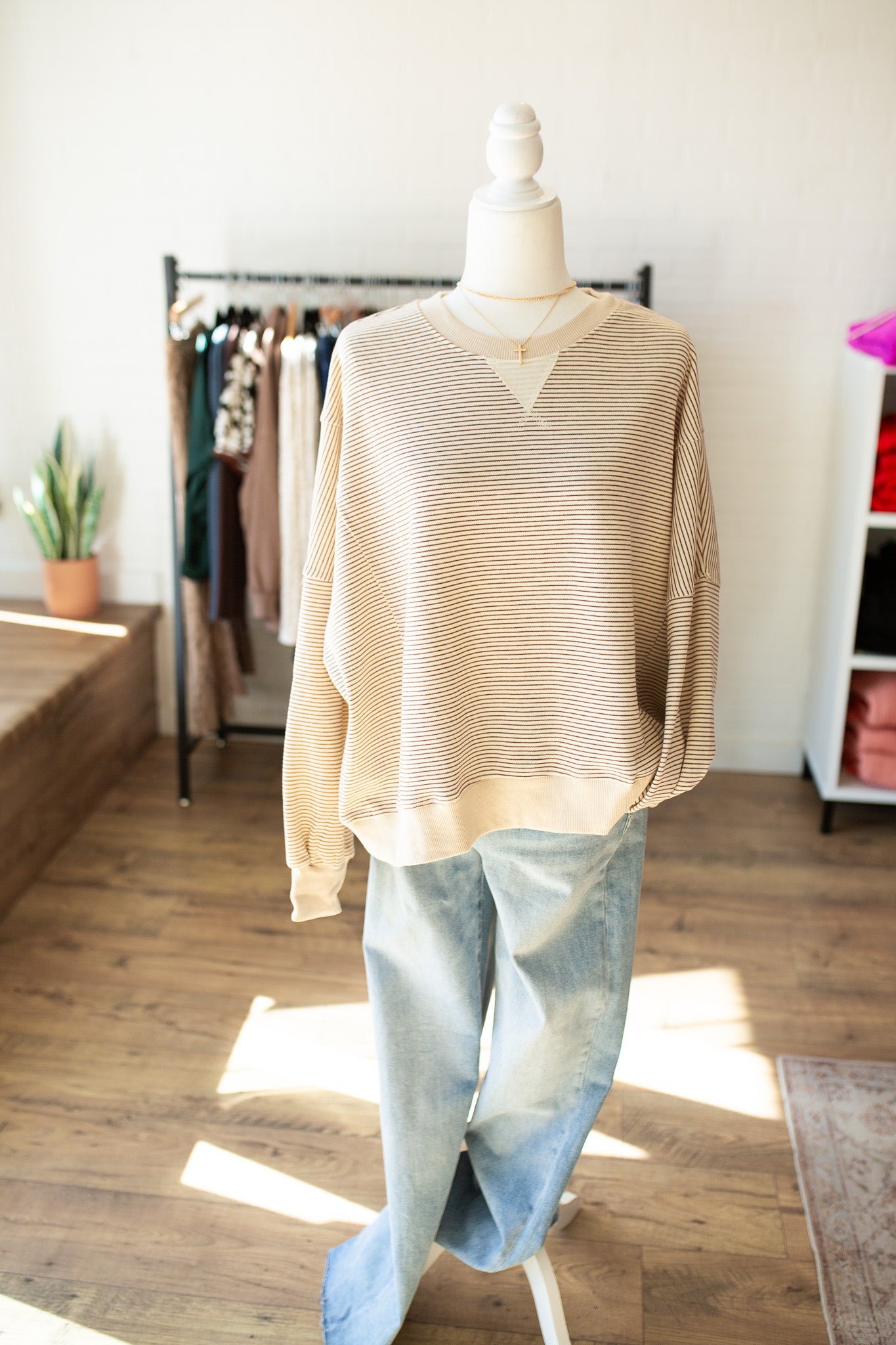 Camel/Ecru Striped Pullover