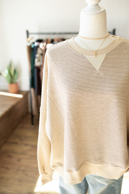 Camel/Ecru Striped Pullover