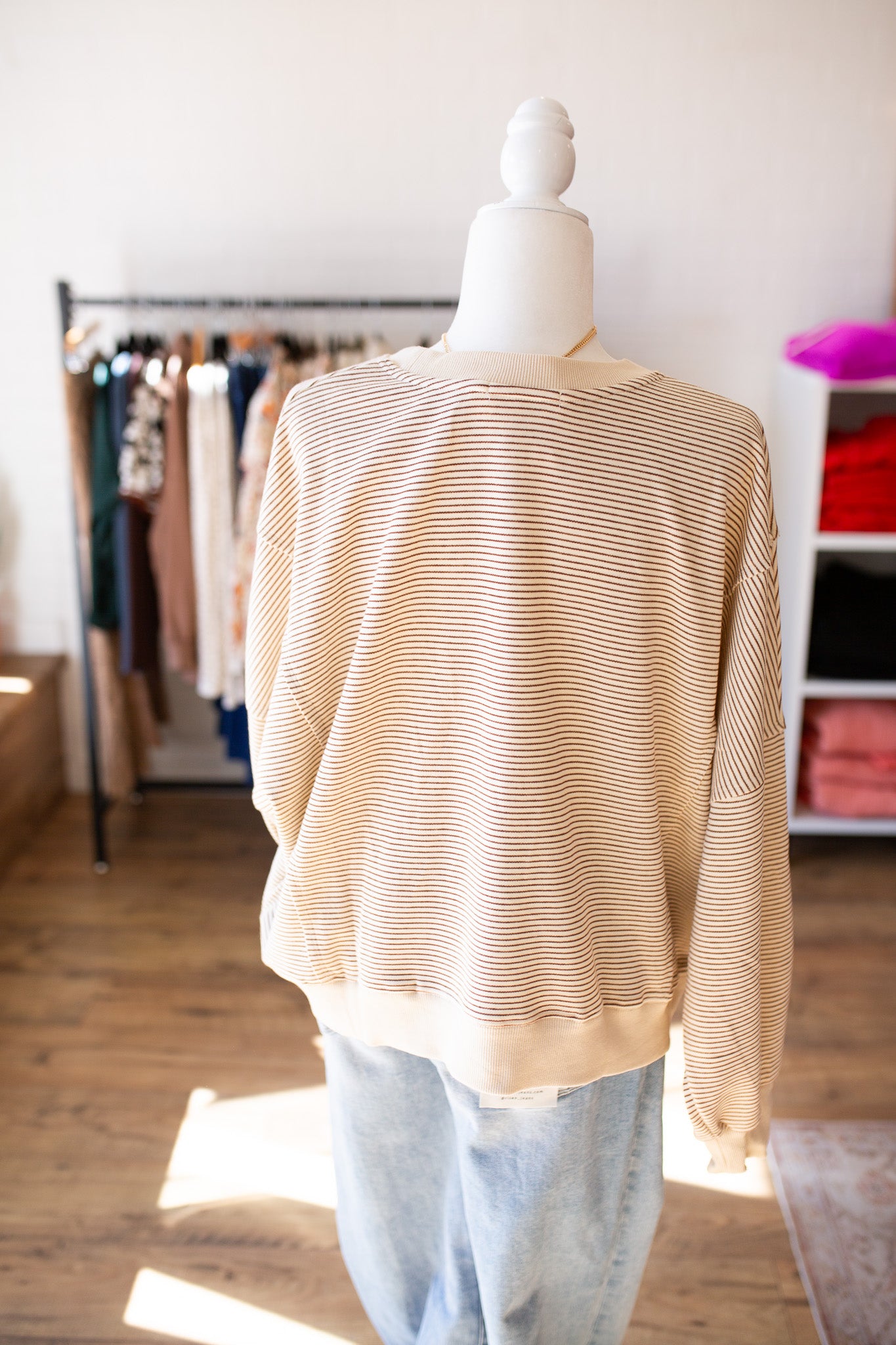 Camel/Ecru Striped Pullover