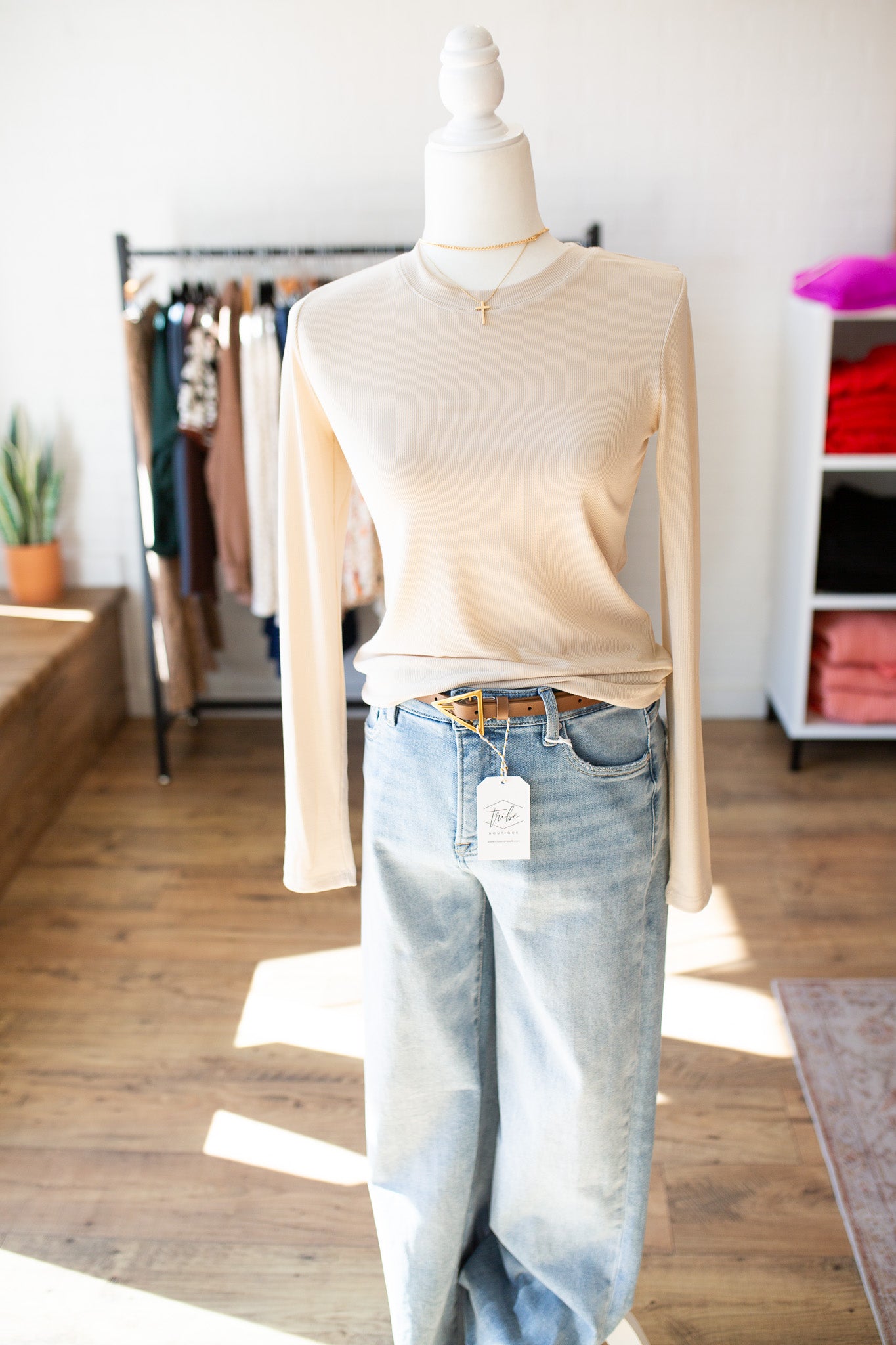 Red Bean/Oatmilk Ribbed Top