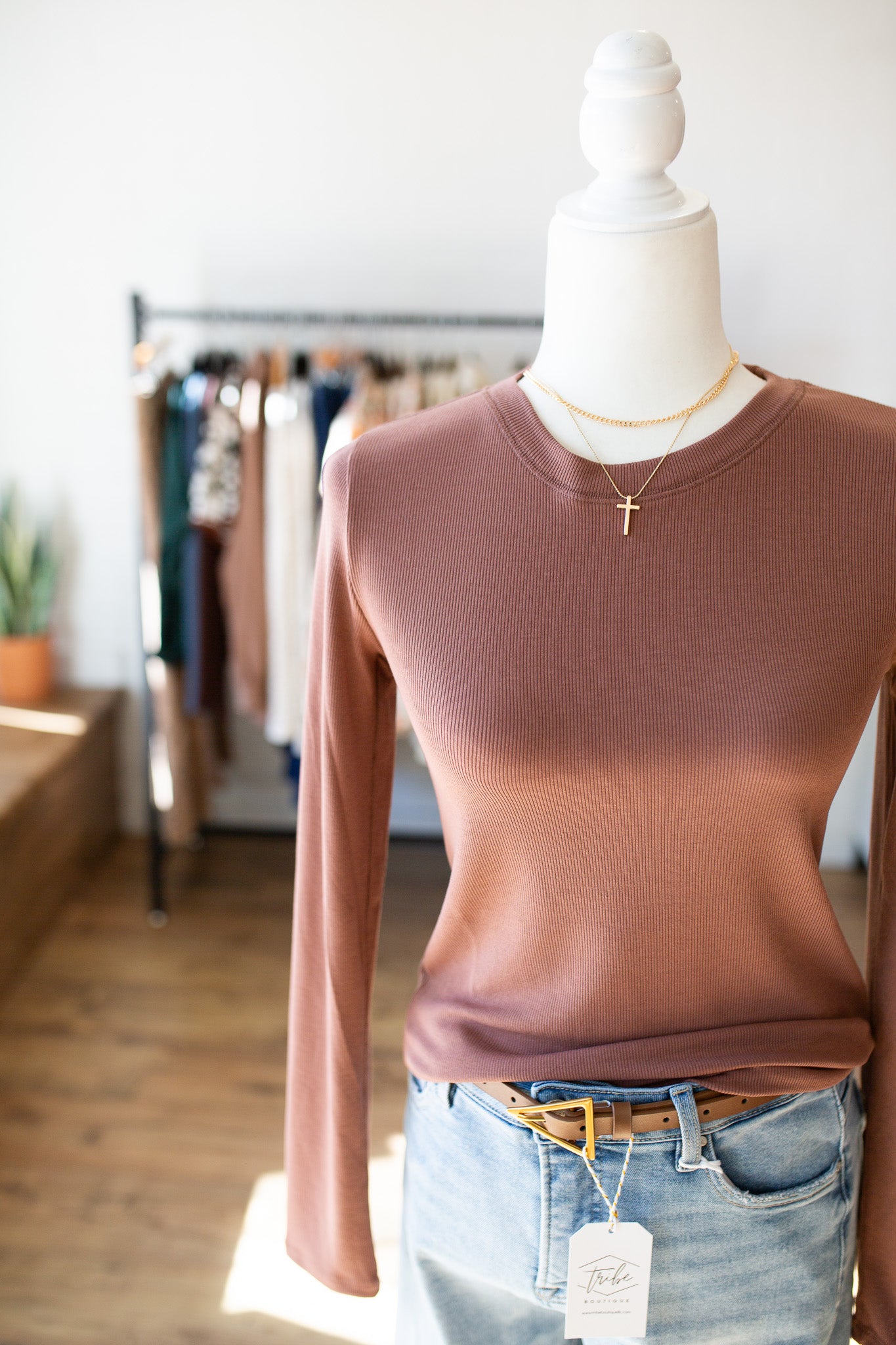 Red Bean/Oatmilk Ribbed Top