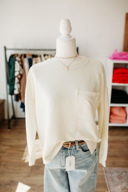 Cream Washed Pocket Pullover