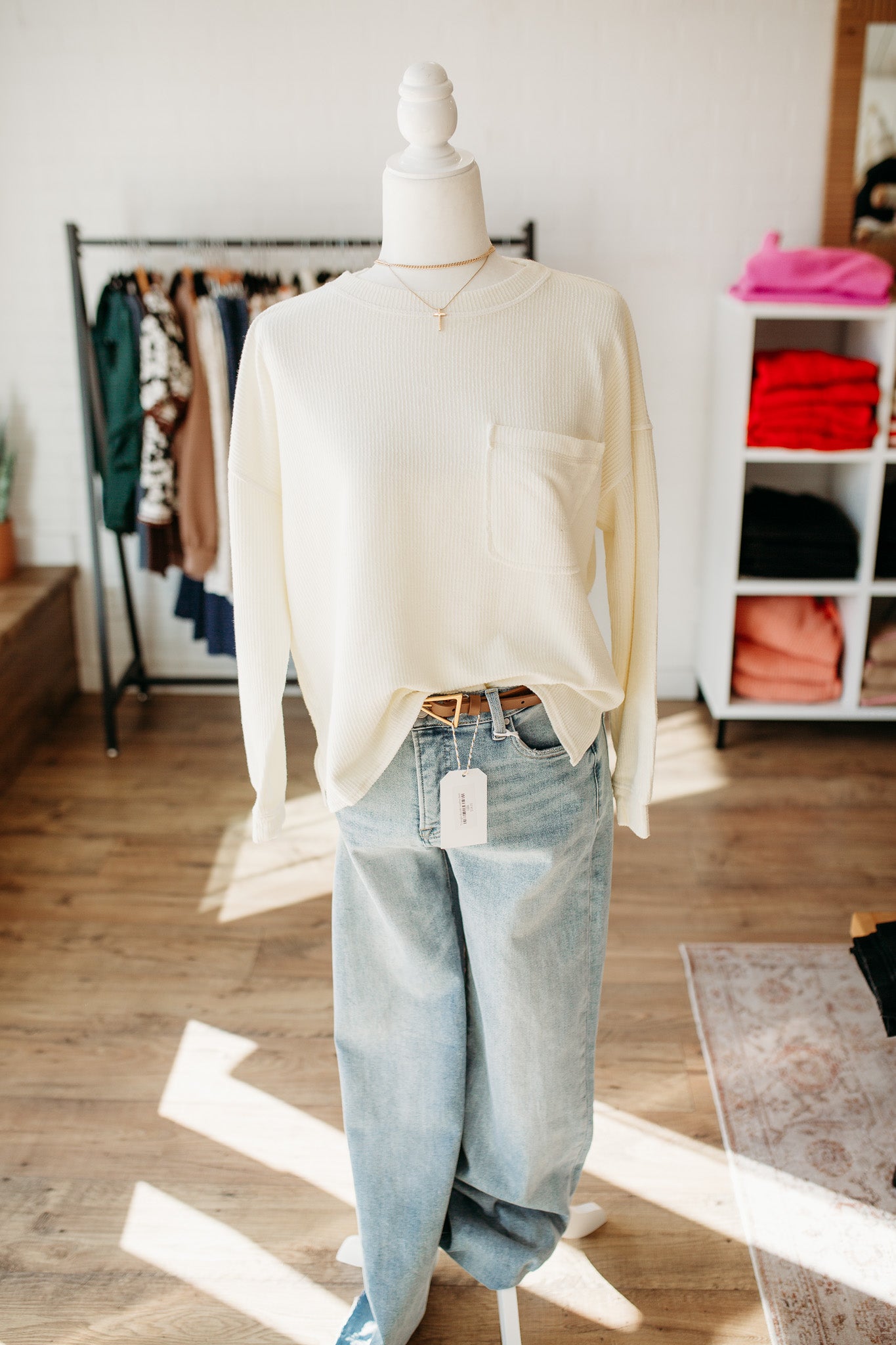 Cream Washed Pocket Pullover