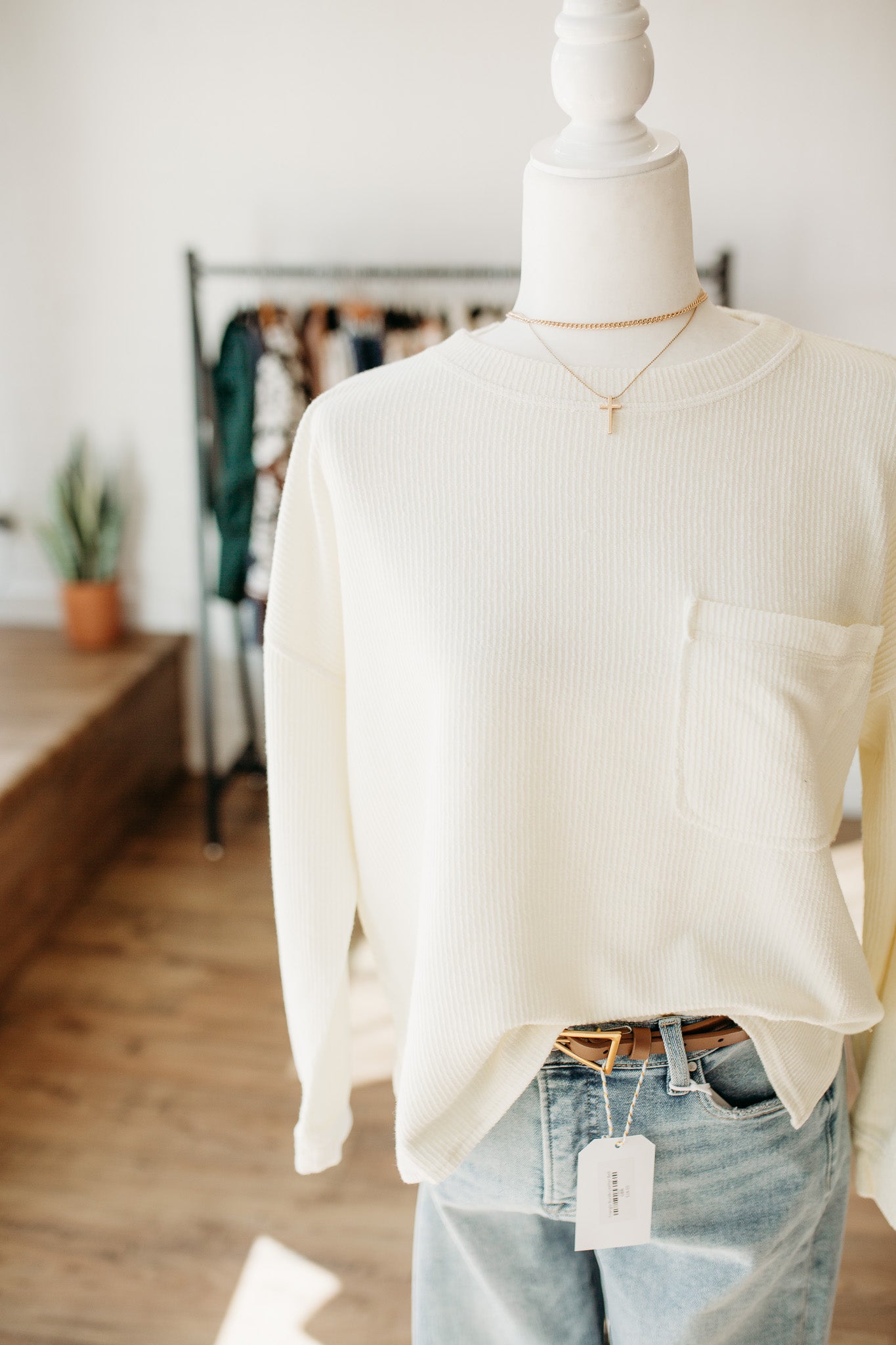 Cream Washed Pocket Pullover