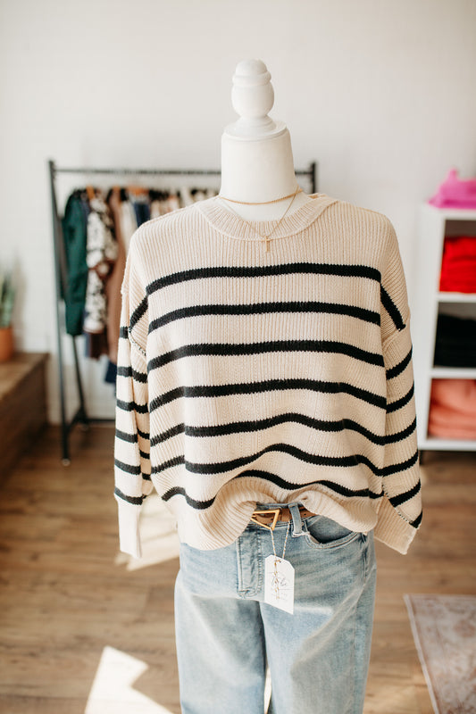 Boxy Beige Striped Sweater