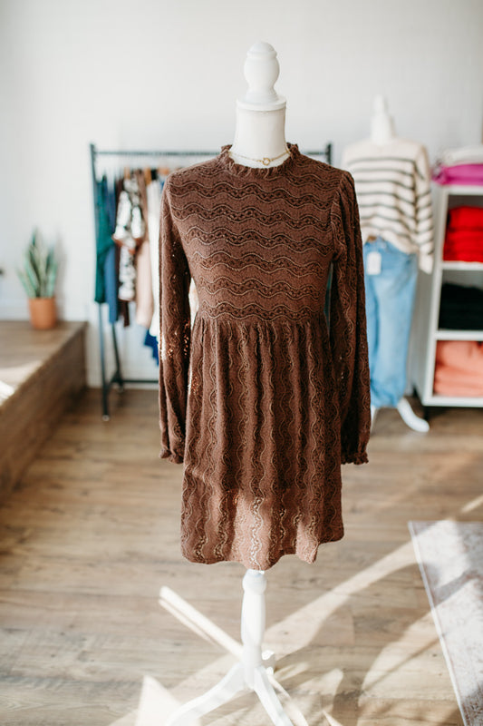 Mocha Ruffle Lace Dress