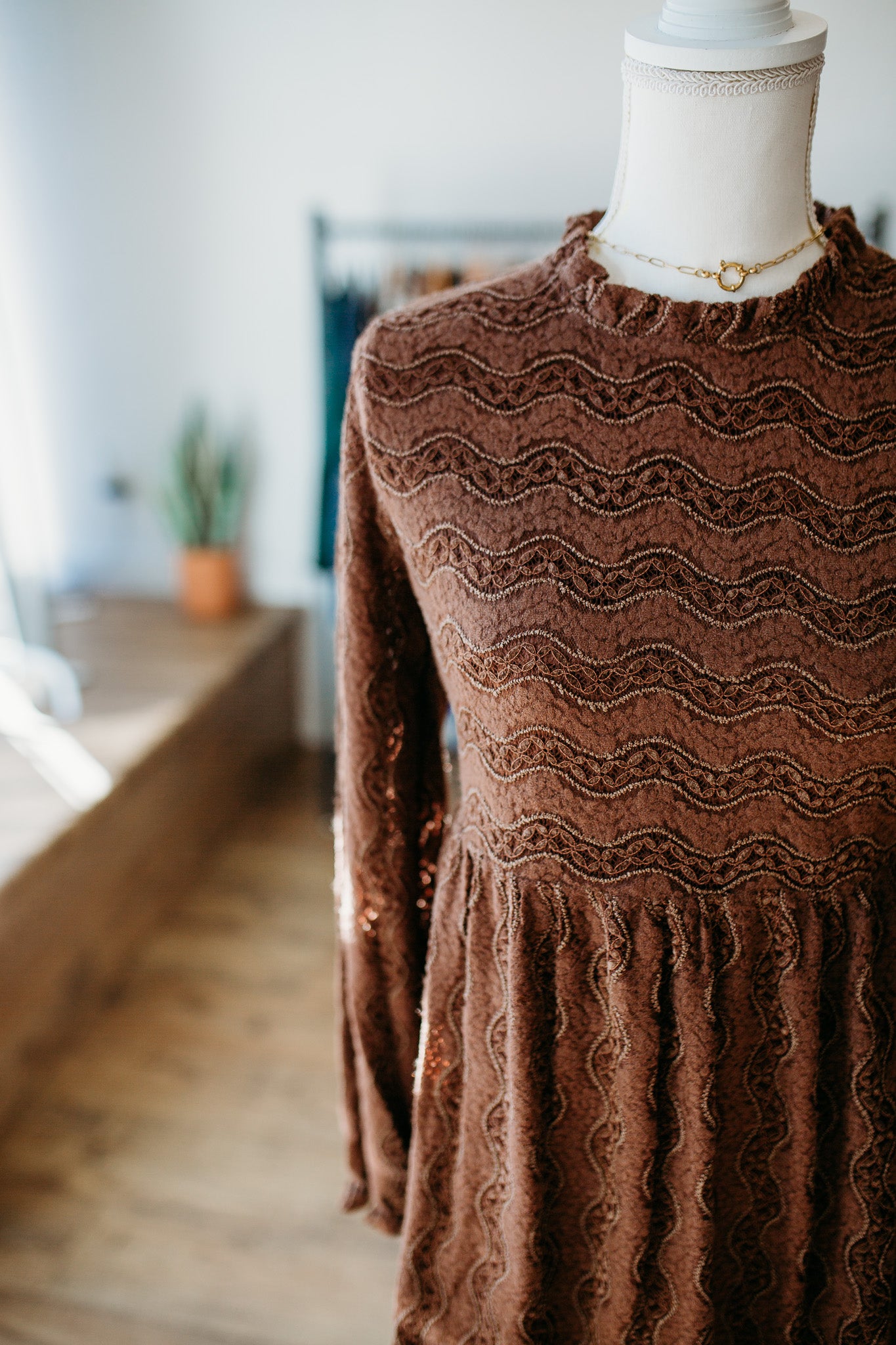 Mocha Ruffle Lace Dress