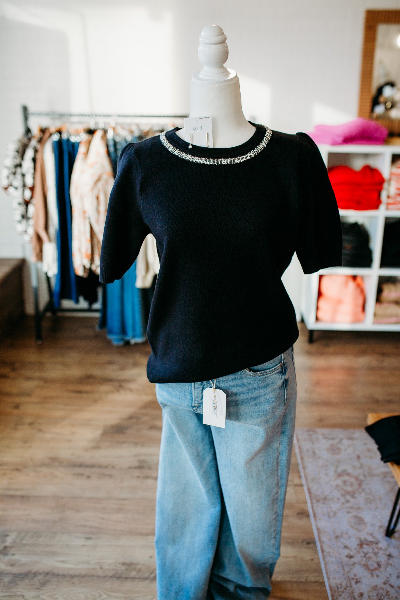 Black Jewel Neck Sweater