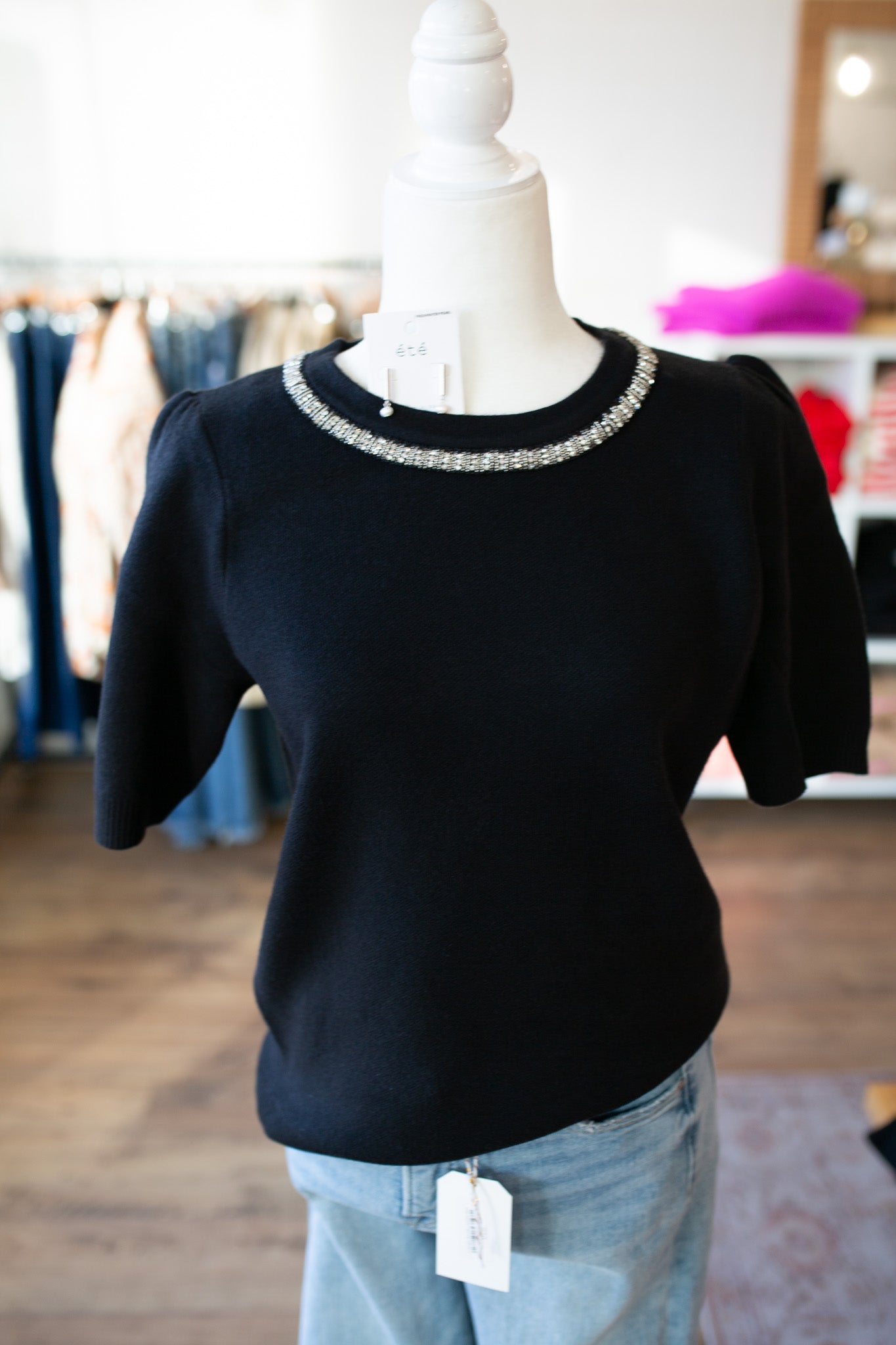 Black Jewel Neck Sweater