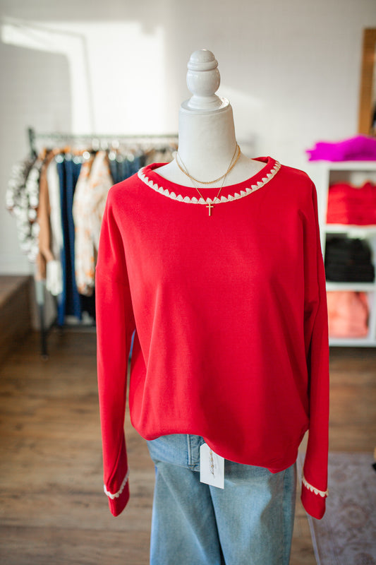 Red Blanket Stitched Sweatshirt