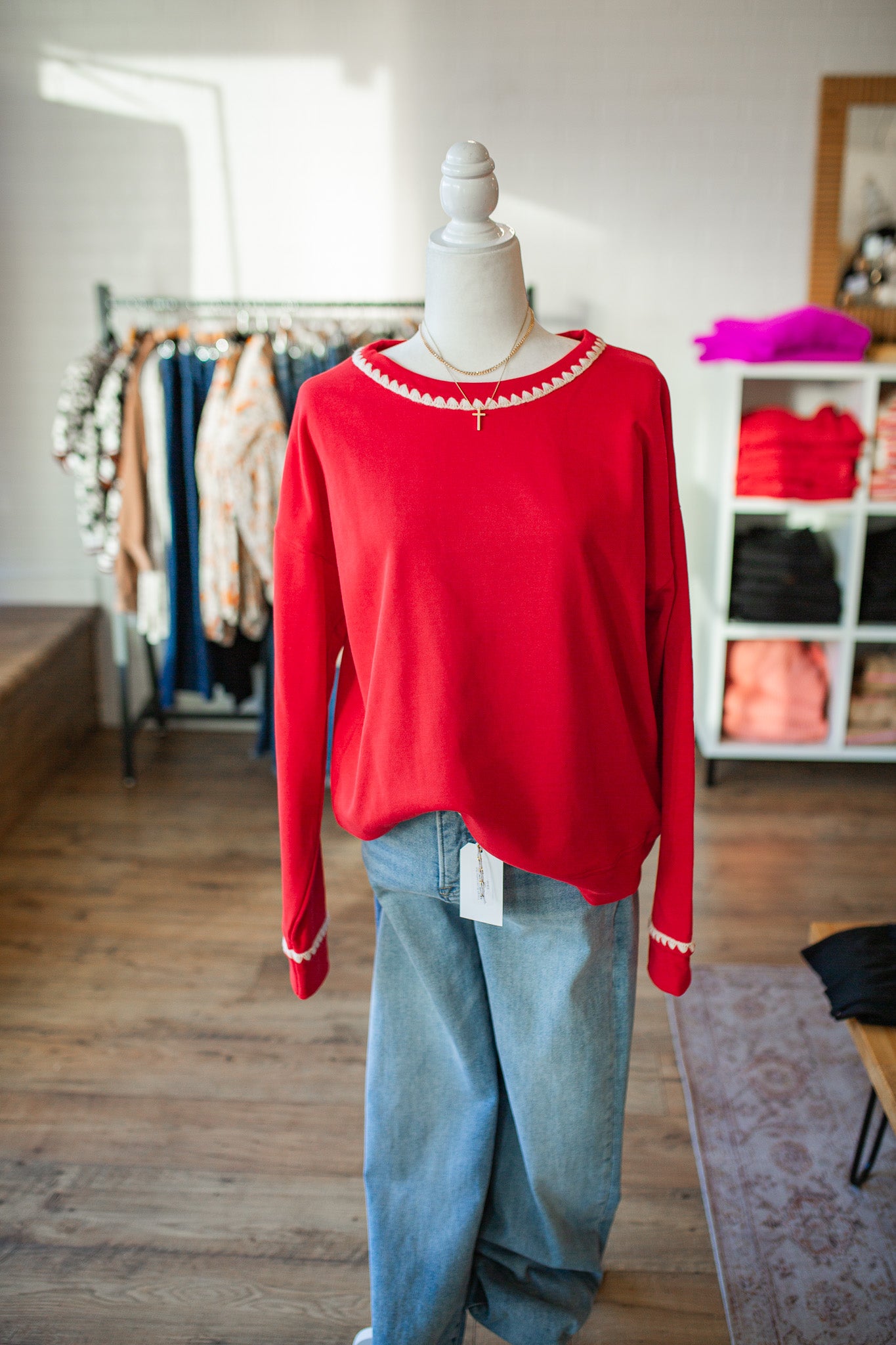 Red Blanket Stitched Sweatshirt