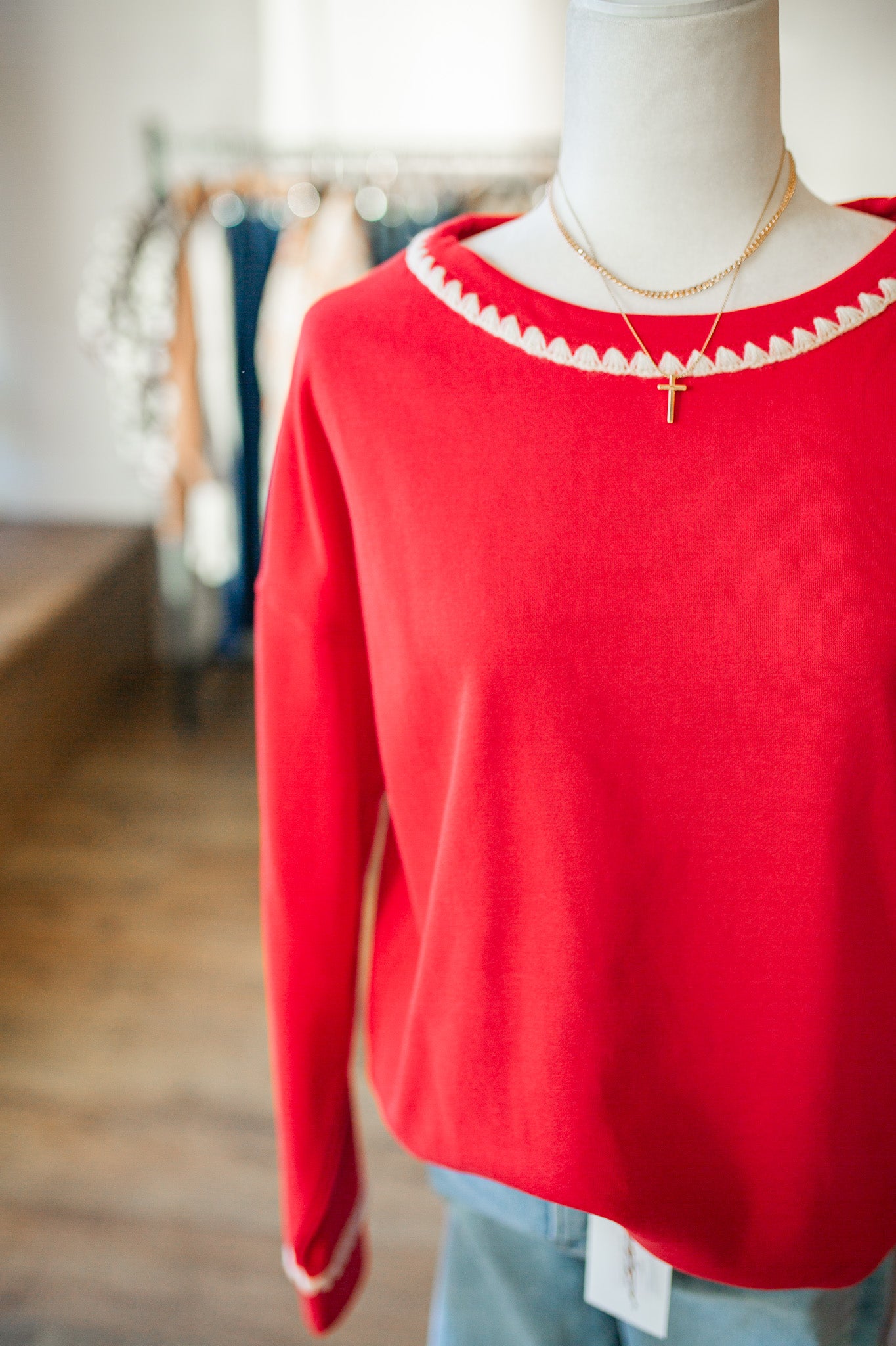Red Blanket Stitched Sweatshirt