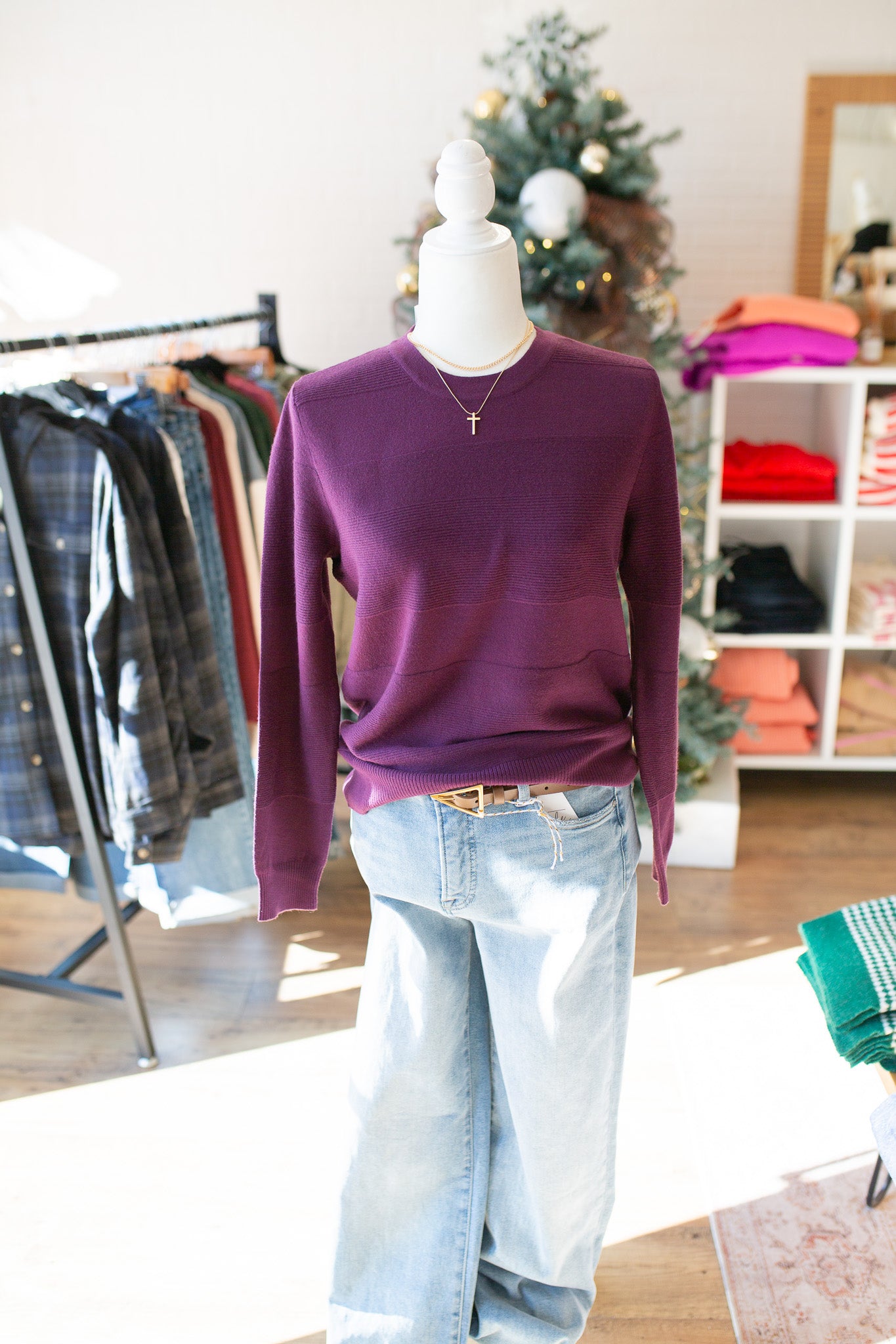 Plum Textured Stripe Top
