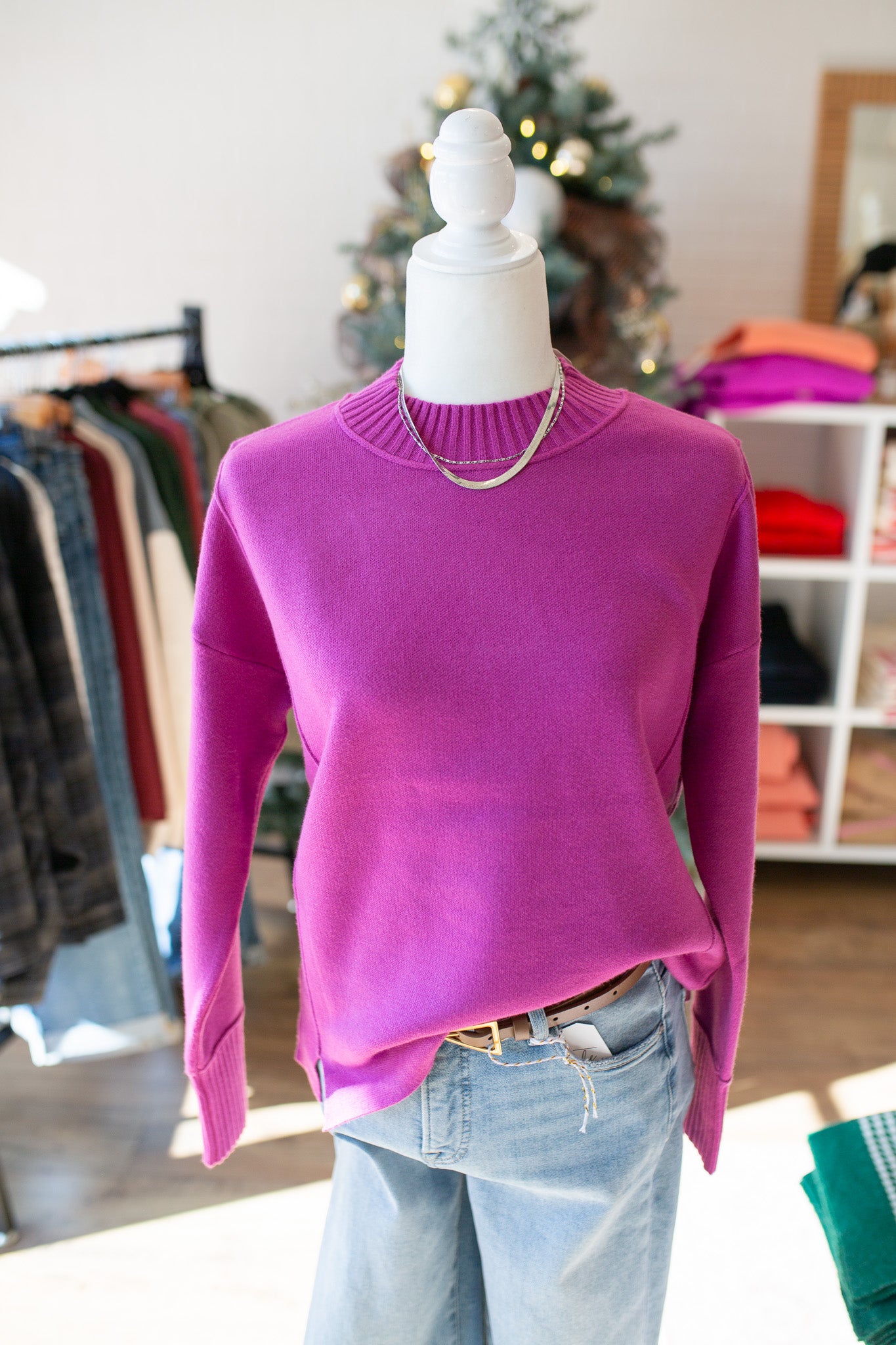 Magenta Mock Neck