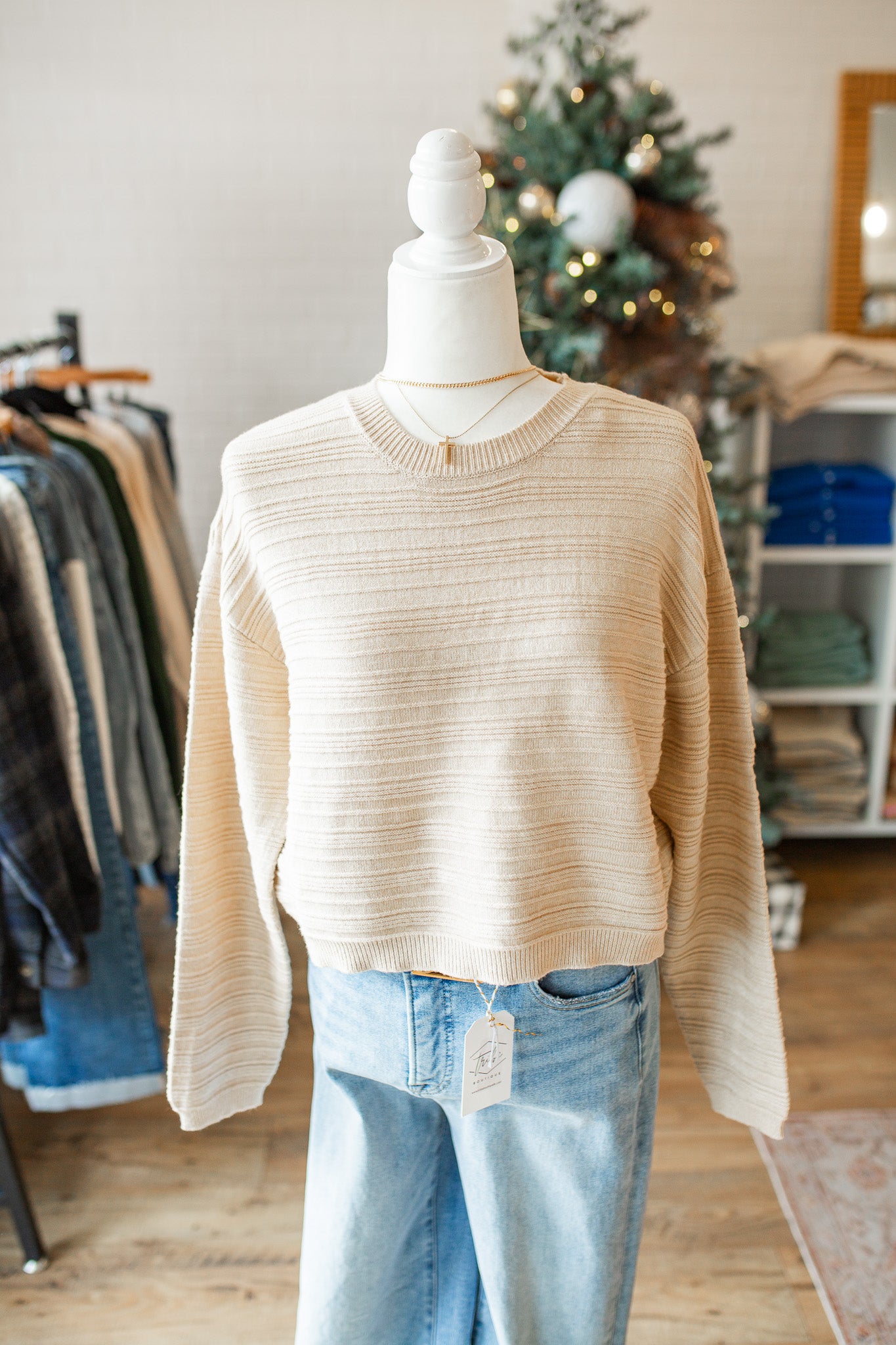 Taupe Textured Crew Sweater