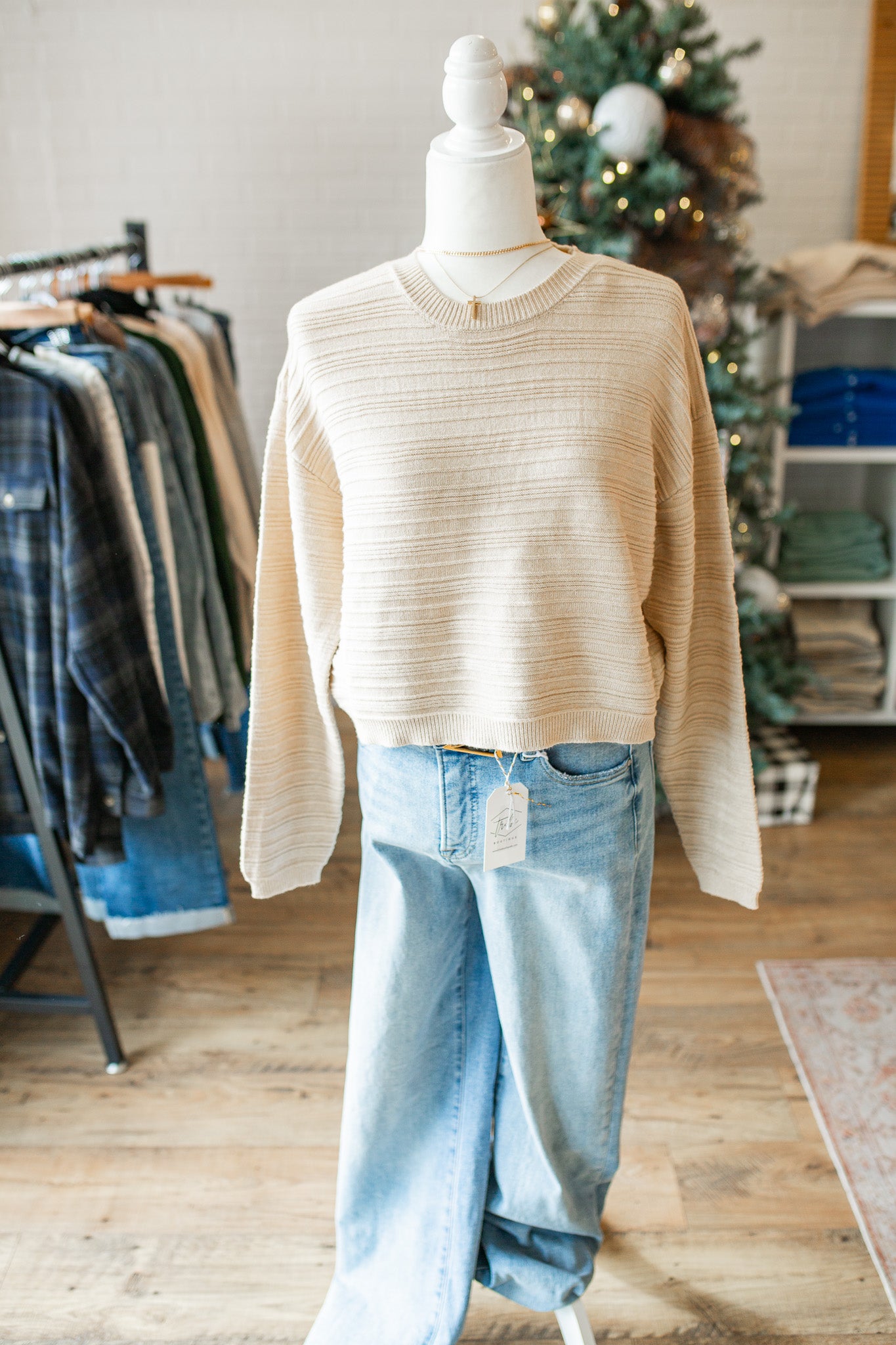 Taupe Textured Crew Sweater
