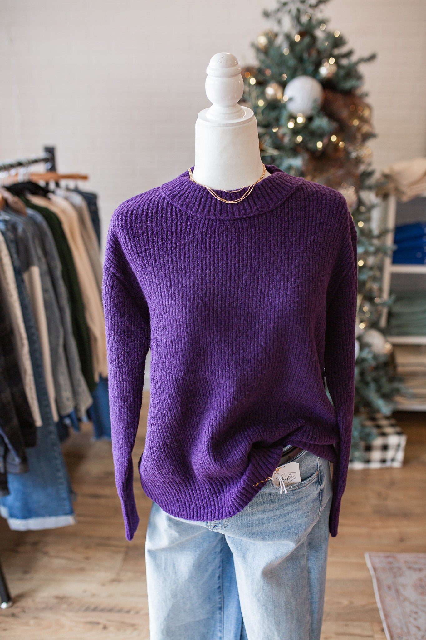 Dark Purple Ribbed Pullover