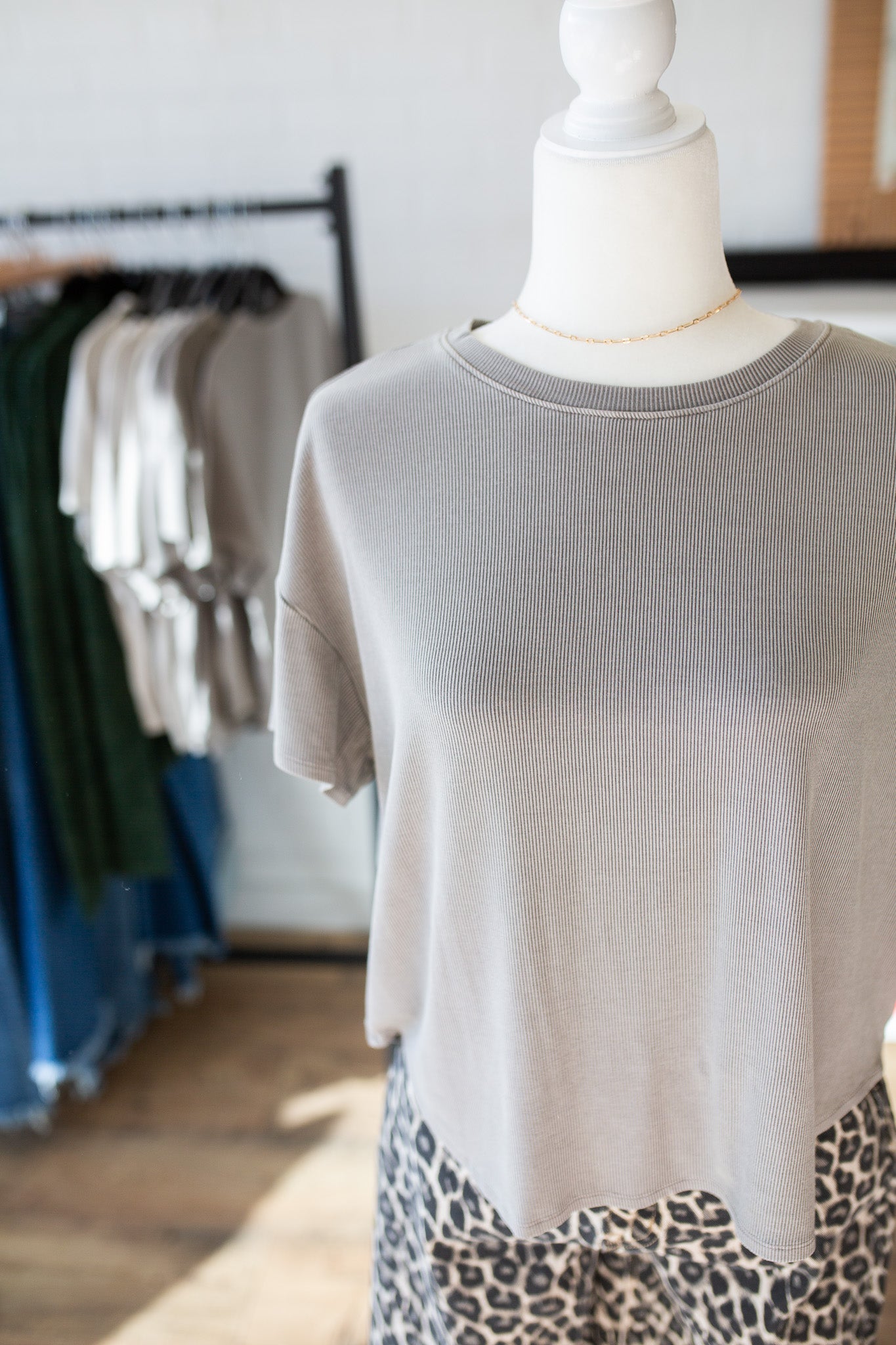 Grey Brown/Natural Ribbed Boxy Top