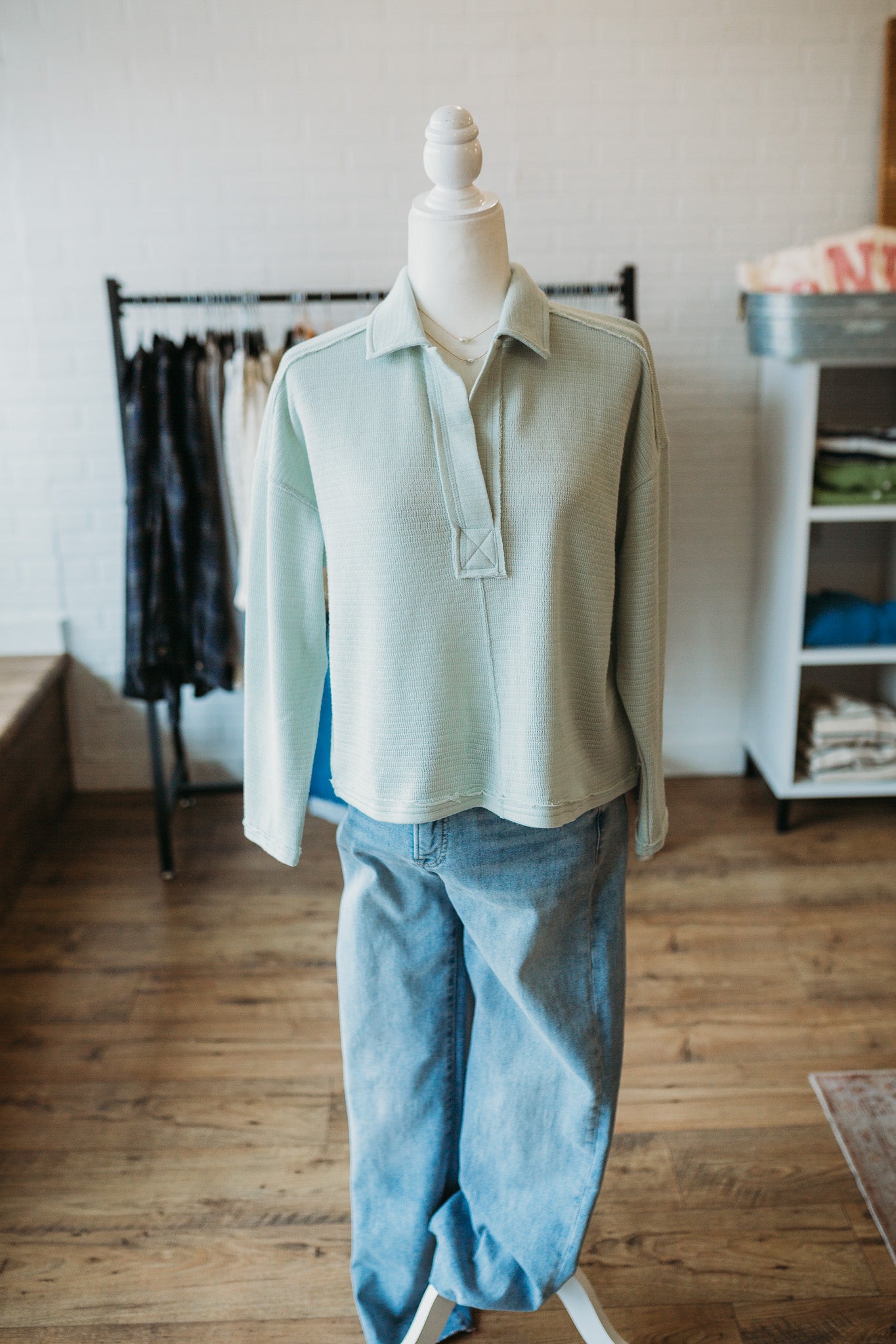 Mint/Ivory Collared Polo