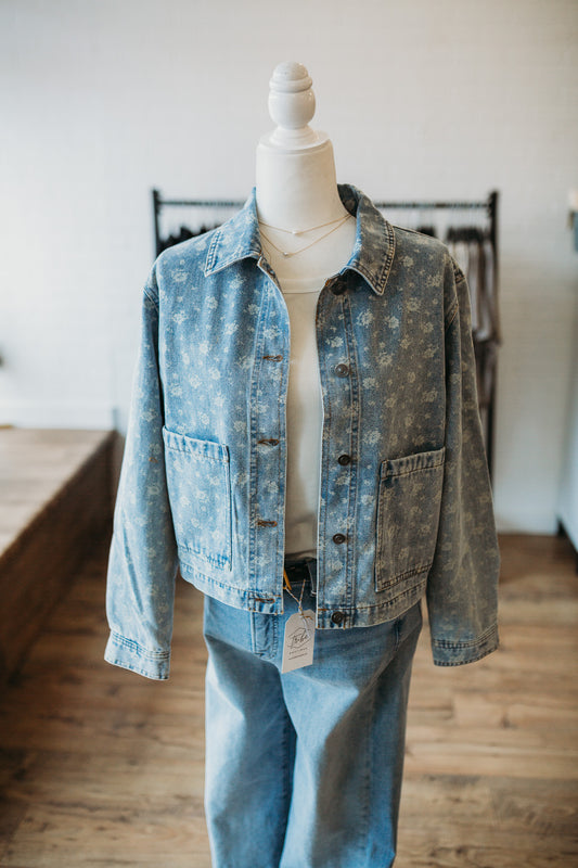Washed Floral Denim Jacket