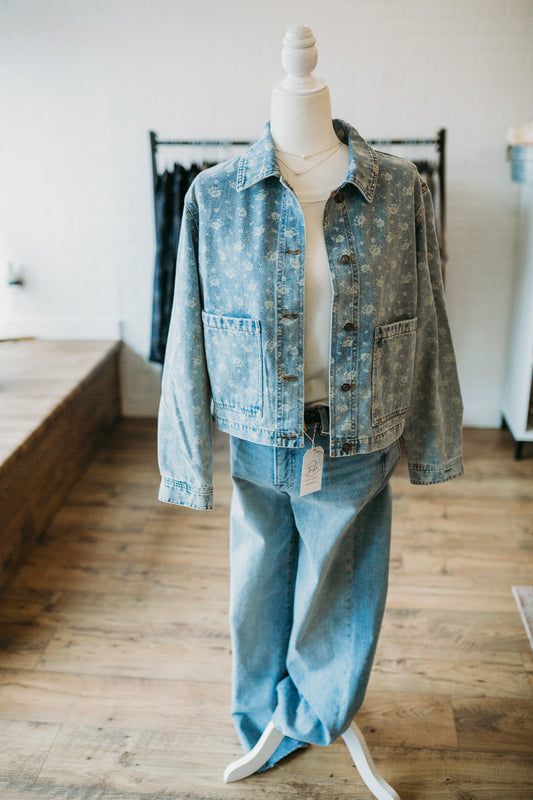 Washed Floral Denim Jacket