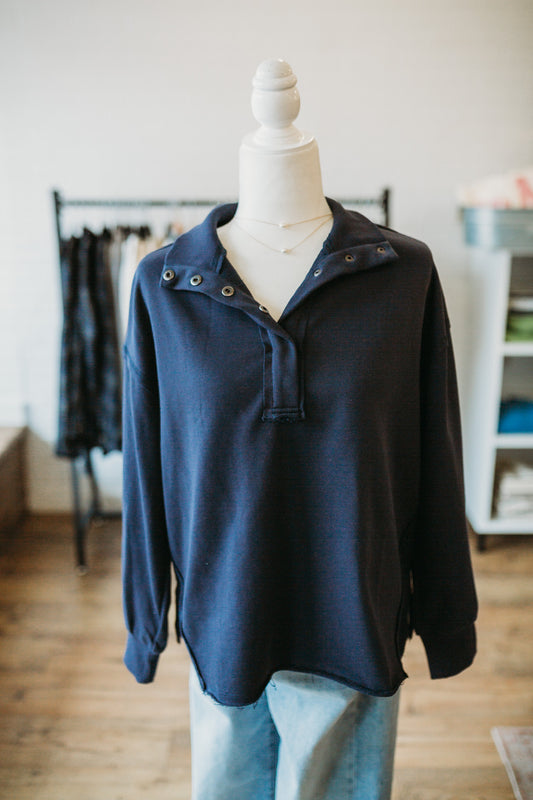 Navy Funnel Neck Pullover
