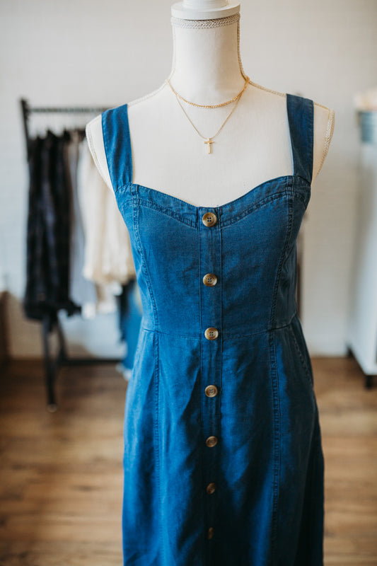 Dark Chambray Sleeveless Maxi Dress