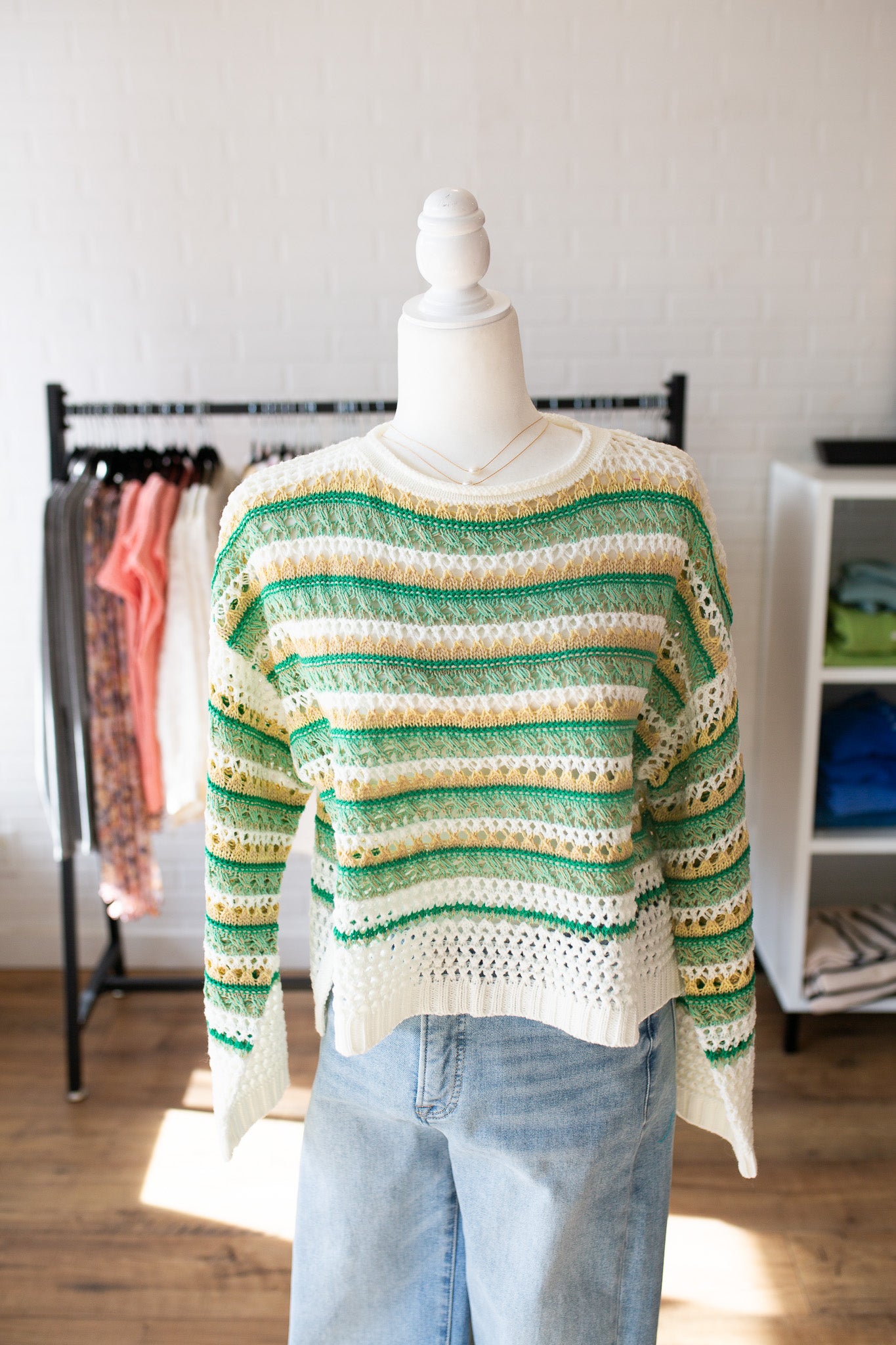 Green Mix Crochet Sweater Top