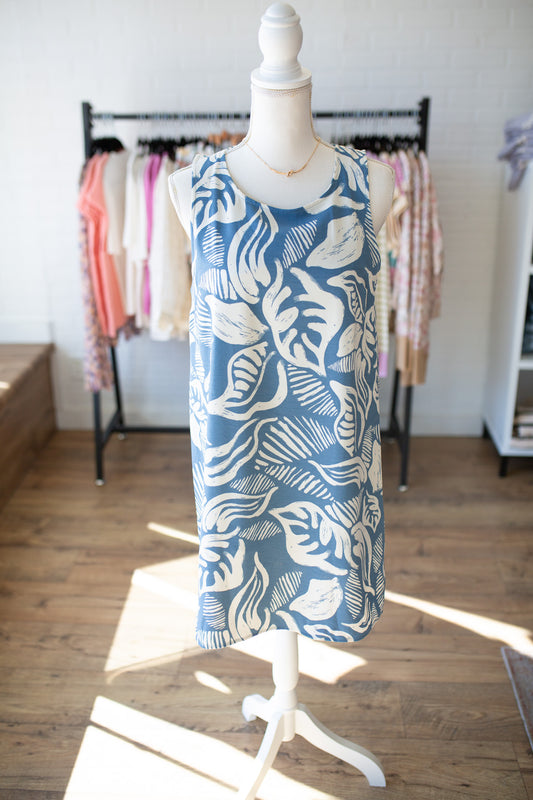 Denim/Ivory Leaf Reversible Dress