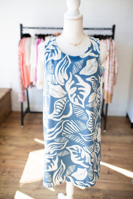 Denim/Ivory Leaf Reversible Dress
