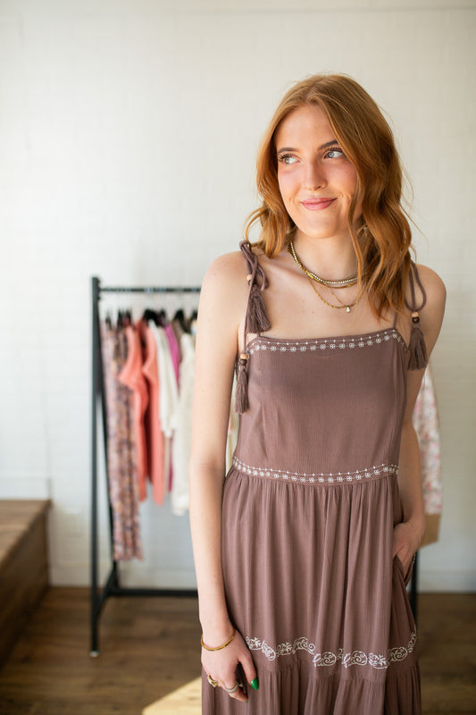 Brown Embroidered Dress