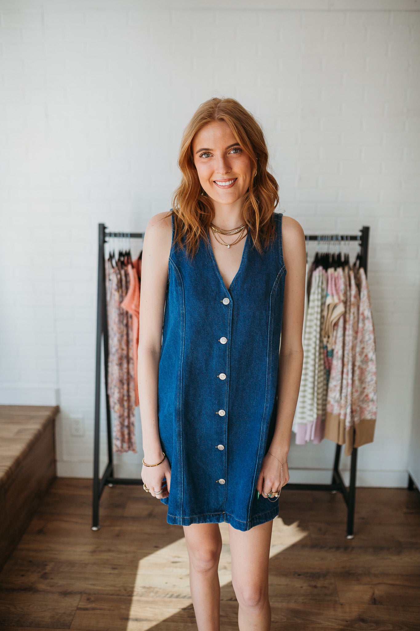V-Neck Button Denim Dress