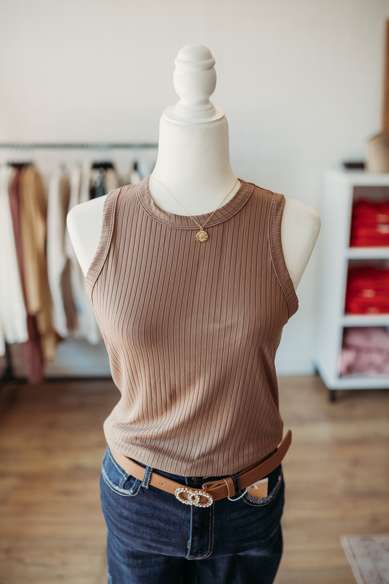 Dark Jade/Mocha Ribbed Tank