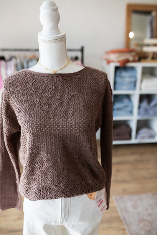 Cocoa Floral Crochet Sweater Top