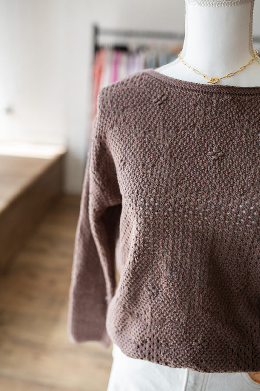 Cocoa Floral Crochet Sweater Top