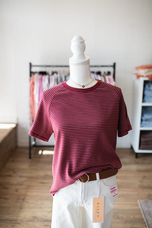 Dark Red Striped Textured Tee
