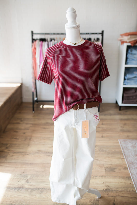 Dark Red Striped Textured Tee