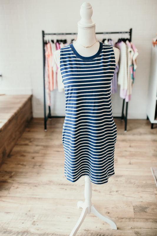Navy Striped Mini Dress