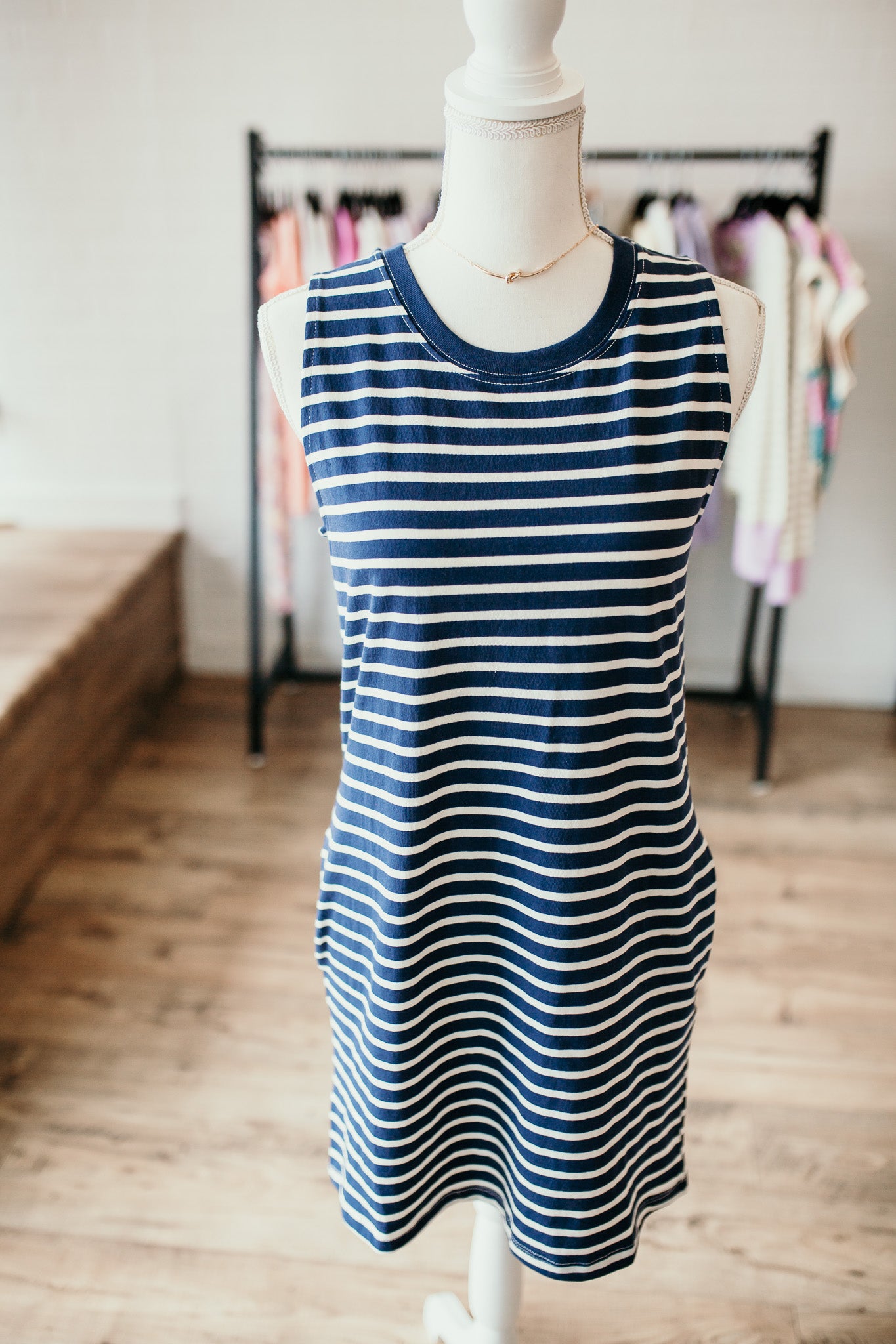 Navy Striped Mini Dress