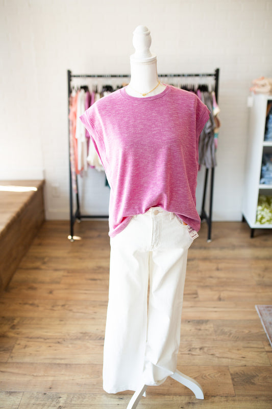 Magenta Drop Shoulder Ribbed Top