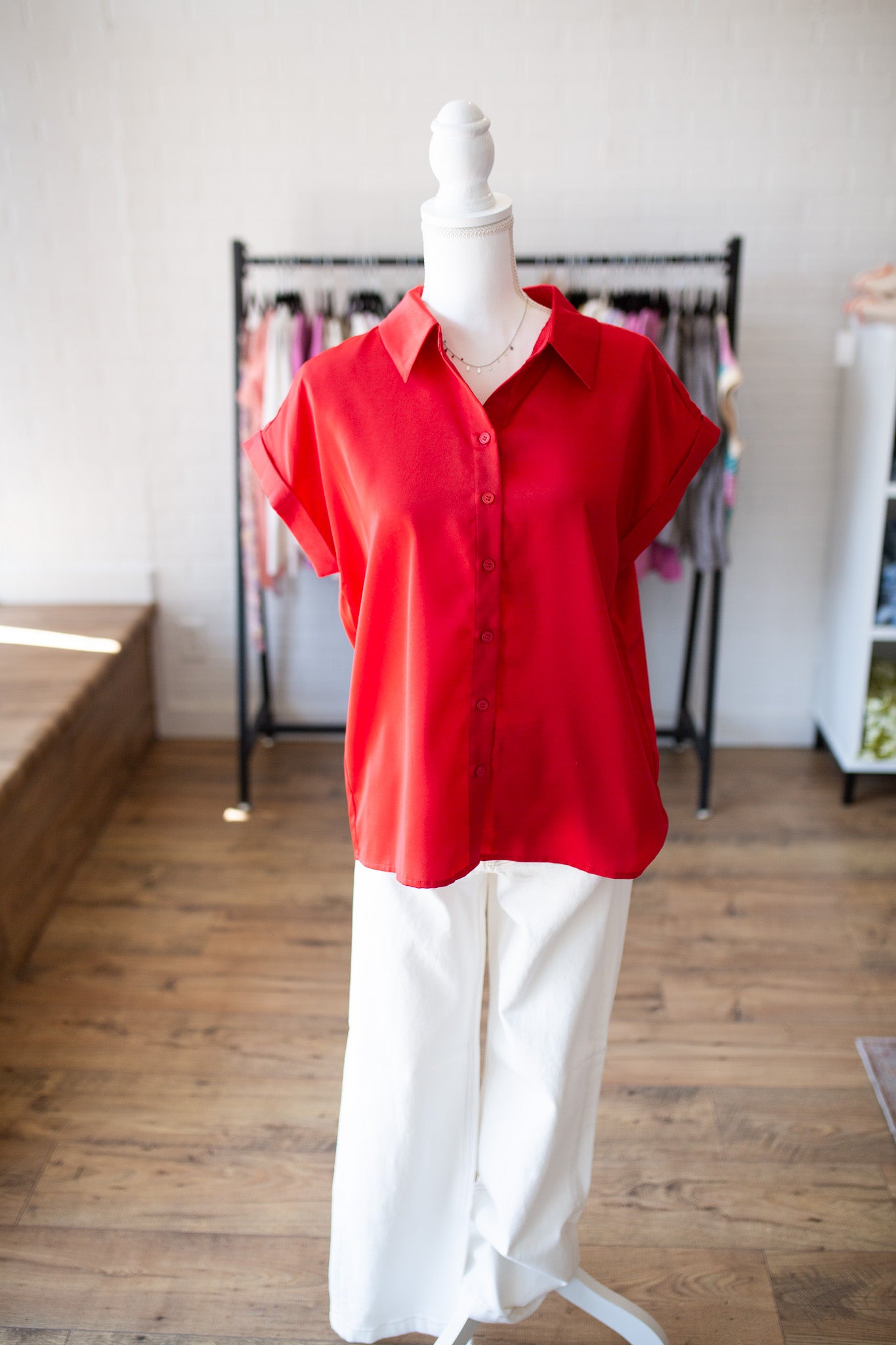 Tomato Red Satin Top