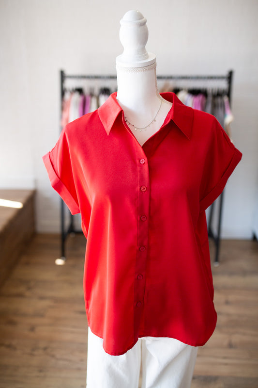 Tomato Red Satin Top