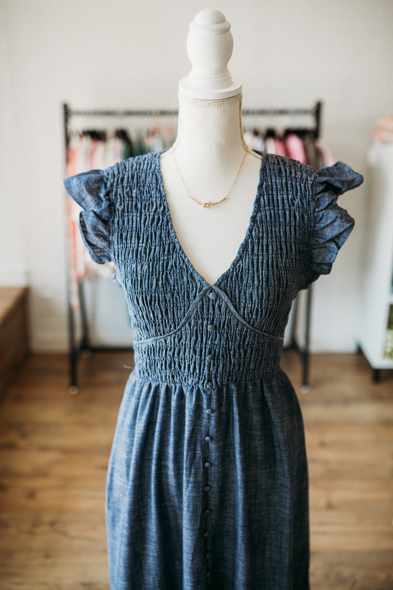 Flutter Sleeve Chambray Dress