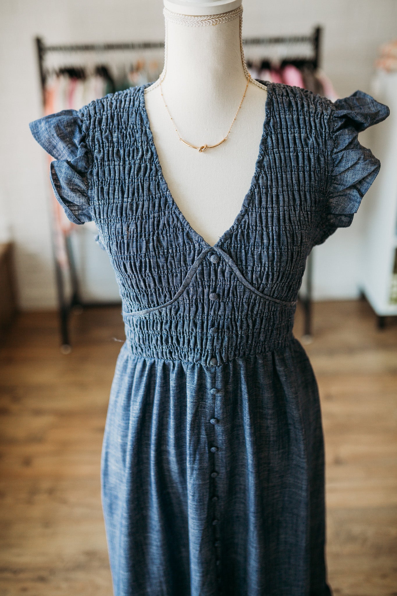Flutter Sleeve Chambray Dress