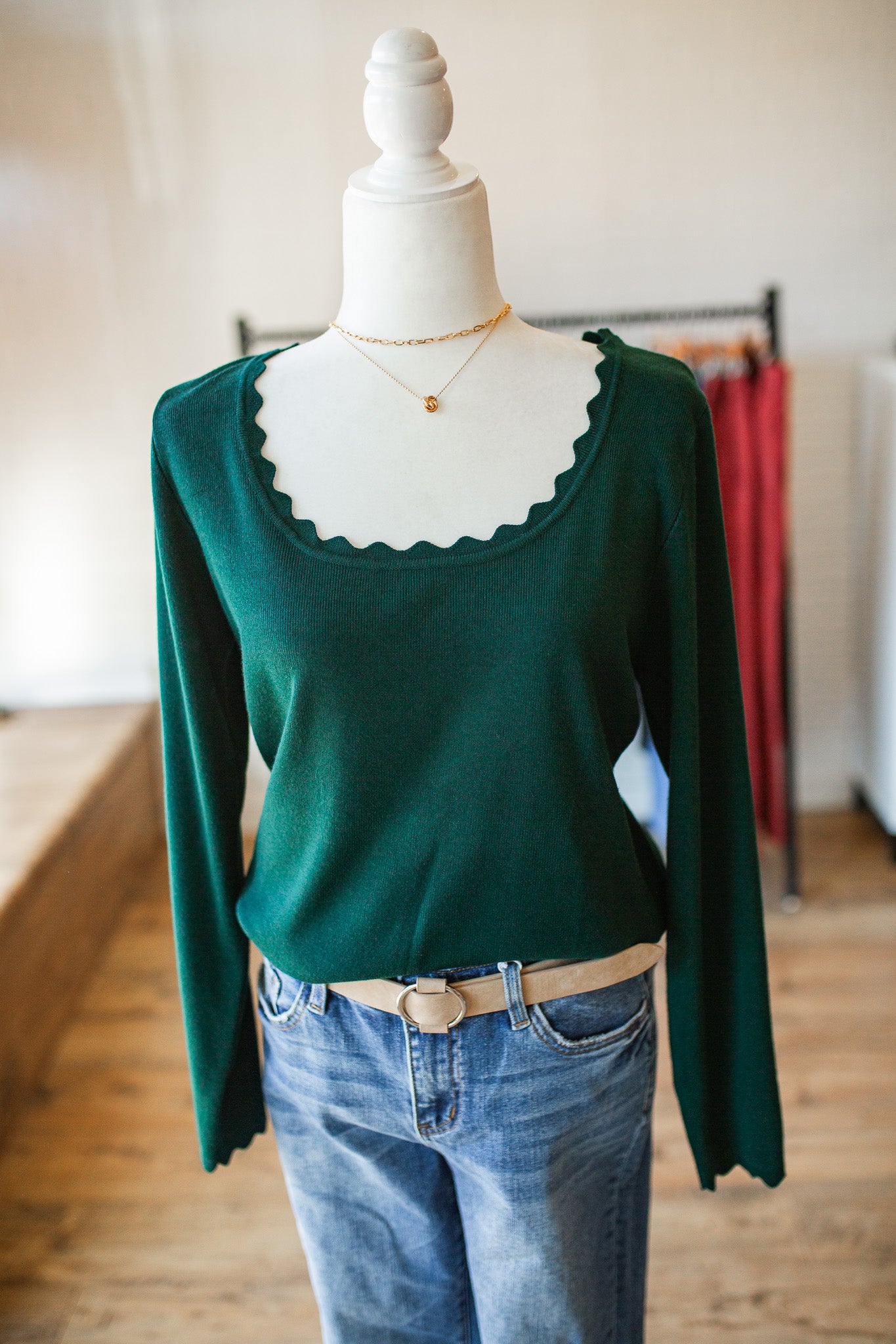 Hunter Green Solid Babydoll Dress